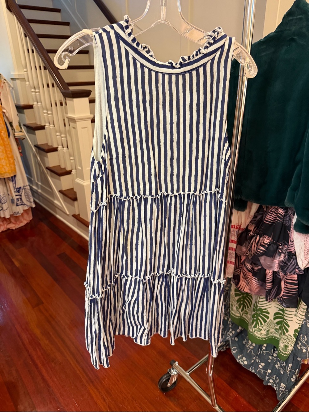 Oliphant Navy and White Striped Tiered Mini Dress